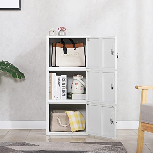 3 Door Vertical Stackable Storage Cabinet With Lock,Anti-Failing Device, Metal Lcoker,Organizer For Office, Home, Gym, School,Employee,Kids. (White) #TOP1