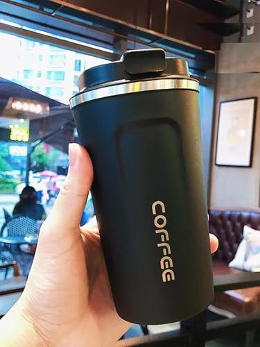 Image of Premium Stainless Steel Coffee Mug with Leak-Proof Lid - 510ml Vacuum Insulated Travel Tumbler for Hot & Cold Beverages, Double Walled Reusable Coffee Cup for Office, Home & Car (Black)