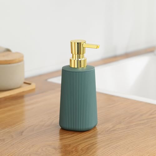 Image of YAUKPH Small Soap Dispenser for Bathroom and Kitchen Matte Green and Gold