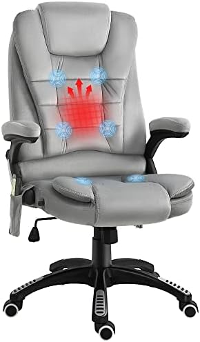 Vinsetto 6 Point Vibrating Massage Office Chair 5 Modes, High Back Executive Heated Chair with Reclining Backrest Padded Armrest, Grey