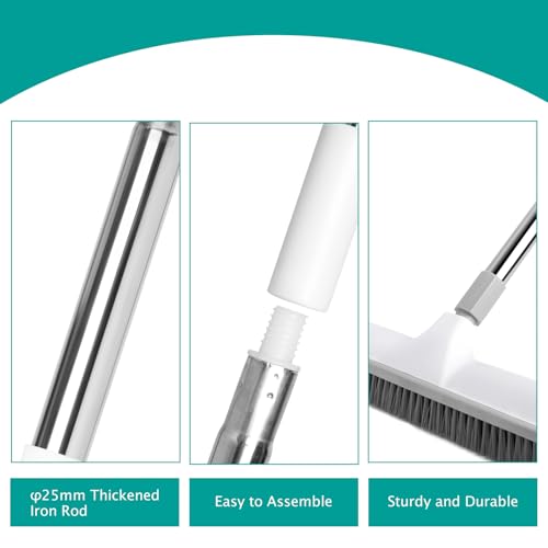 Image of Floor Brush, 2-in-1 Scraping Brush,with 59.8 inch Long-Handled Adjustable Floor Brush, Suitable for Cleaning Kitchen, Bedroom, Shower Room, Floor, Tile Patios, Outdoor Patio, Terrace (White)