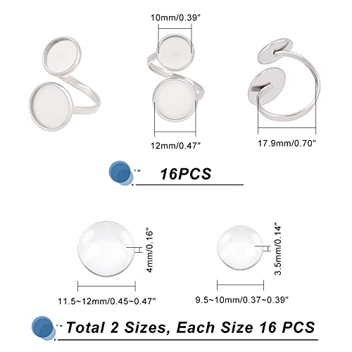 UNICRAFTALE 16 Sets Blank Cuff Ring Making Kit - DIY Bezel Tray Design with Stainless Steel and Cabochons - Image 3