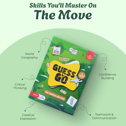 Image of Guess & Go Travel Card Game for Kids, Teens & Adults | Draw, Guess & Act Family Party Game | Fast-Paced 10 Second Challenge | Educational Geography Fun | 2-6 Players | Age 7+