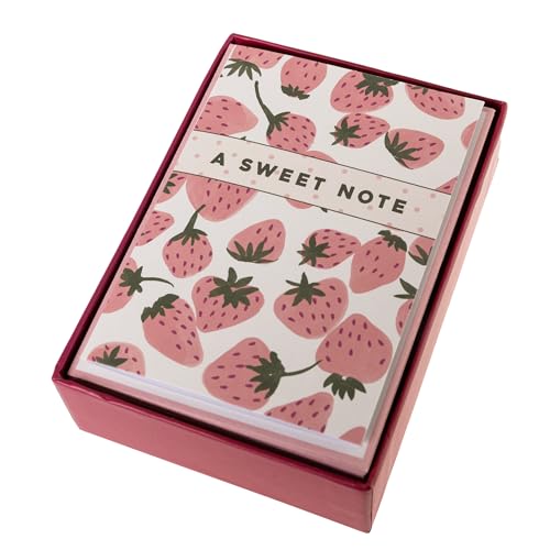 Image of Graphique Pink Strawberries Boxed Cards, 16 Pack Set, All Occasion Greeting Cards with Envelopes, Blank Inside for Personalized Notes, 3.25 inch x 4.75 inch