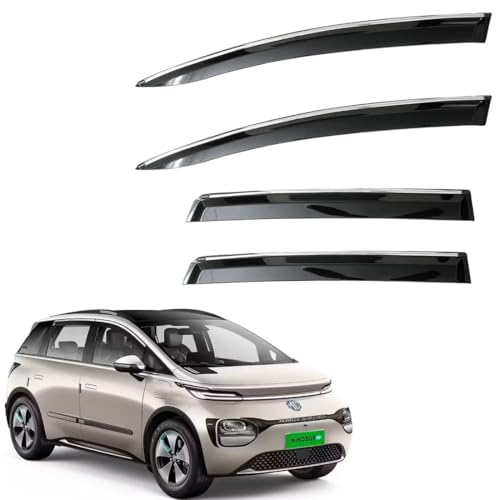 Image of CAR SAAZ Unbreakable Chrome Smoke Door Visor for MG Windsor EV (2024-present)| Premium Sun, Rain Wind Deflector Chrome Strip Side Door Rain Visor - Set of 4 Pcs