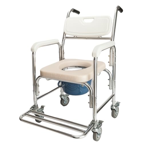 3-in-1 Shower Commode Wheelchair,Rolling Transport Toilet Chairs with Wheels, Padded