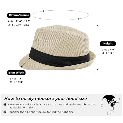 Image of Straw Trilby Fedora Hat for Men Women 1920s Panama Hat Short Brim Summer Beach Sun Hat with Band