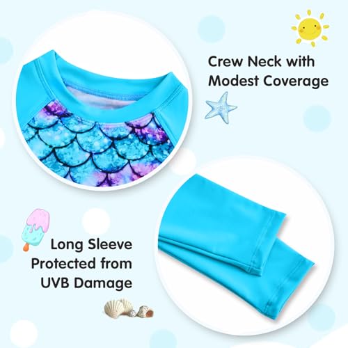 Image of Girls Rash Guard Swimsuit Long Sleeve Tankini Sets Two Pieces Bathing Suit Swimwear UPF 50+ Sun Protection