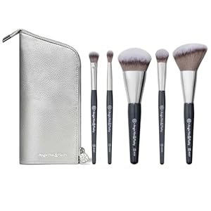 BK BEAUTY BRUSHES – ANGIE HOT & FLASHY Travel Brush Set with Pouch – Foundation Makeup Brushes – Brush for Liquid or Cream Foundations – Under-Eye Concealer | Bronzer, Blush & Highlighter Makeup Brush
