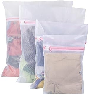 Tenn Well Mesh Laundry Bags, Pack of 4 Reusable Durable Washing Machine Bag with Zips Perfect for Delicates Blouse, Bra, Underwear, Lingerie, Socks, Tights, Stockings, Baby Clothes (White)