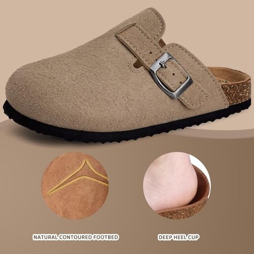 Image of Torotto Kids Suede Clogs Cork Footbed Toddler Slippers with Arch Support & Adjustable Straps for Boys Girls Indoor & Outdoor