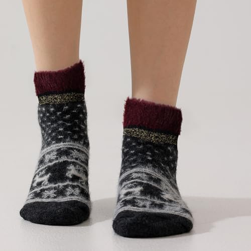 Image of Fszsaa Merino Wool Low Ankle Socks For Women - Knit Warm Fuzzy Casual Home Socks For Winter