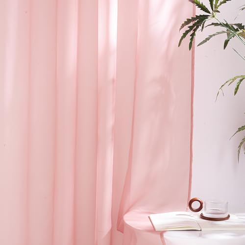 Image of NICETOWN Voile Sheer Baby Pink Curtains for Girls Room, Grommet Light Filtering Sheer Window Treatments Airy & Elegant for Nursery /Bedroom, 2 Panels, W54 x L84