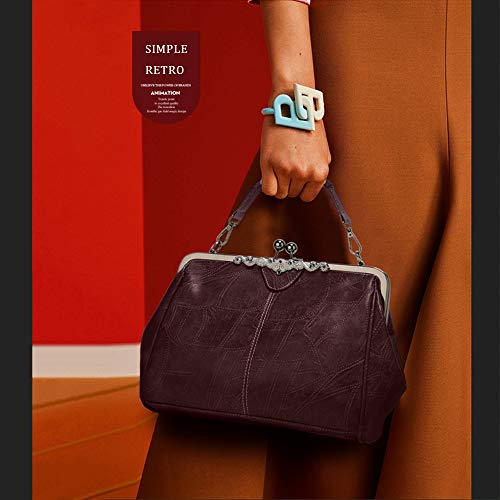 Image of Segater Women Retro Hollow Oil Wax PU Leather Handbag Kiss Lock Crossbody Purse Vintage Messenger Bag Tote