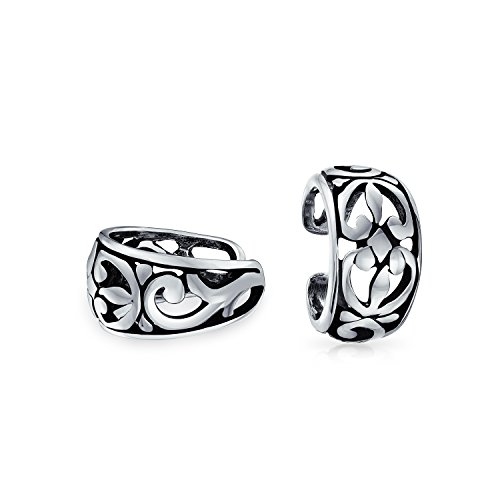 Cutout Filigree Flower Leaves Band Cartilage Ear Cuffs Clip Wrap Helix Earrings Non Pierced Ear 925 Sterling Silver