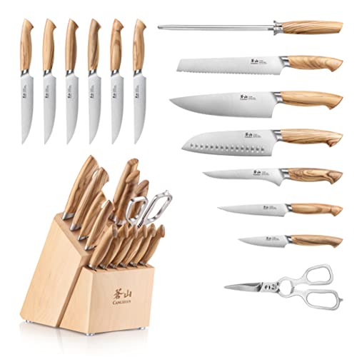 Cangshan Oliv Series 501691 Swedish 14C28N Steel Forged 15-Piece Knife Block Set, Maple #TOP1