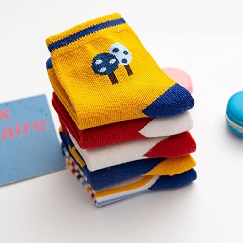Image of Colourful Socks for Kids, Crew length, Soft Pure Cotton, Lightweight & Breathable, 1 to 9 Years, Pack of 5, Designer socks