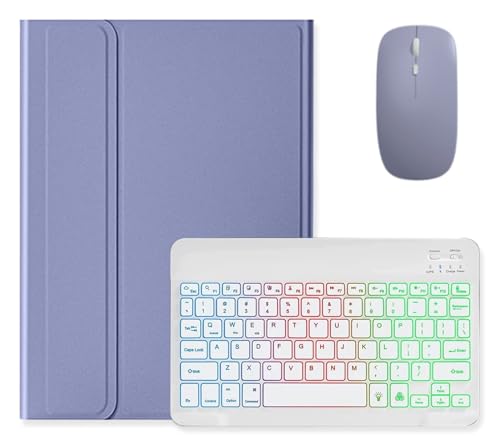 マウス付き Xiaomi Pad 5 キーボードケース カラフルバックライト付き お洒落 可愛い カラーキーボード マグネット 分離式 シャオミ pad5 キーボード カバー,紫灰+白
