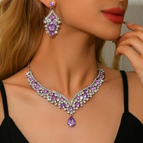Image of Shning Diva Fashion Stylish Crystal Jewelllery Set for Women | Statement Necklace with Matching Teardrop Earrings | Luxury Elegant Wedding Party Choker Jewelry