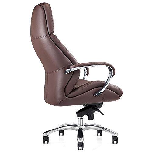 Gates Genuine Leather Aluminum Base High Back Executive Chair - Dark Brown - Thumbnail 5