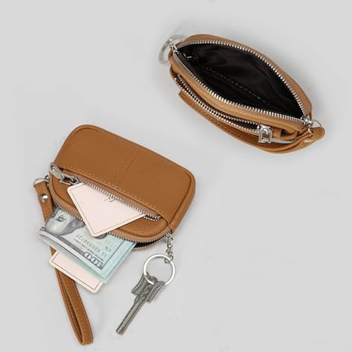 ChangeWallet,Change Holder Change Purse,leather Coin Pouch Coin Purse for Women and Girls,Coin Purse Pouch with Wrist Strap Coin Wallet, Zero Wallet with Zipper for (brown)4