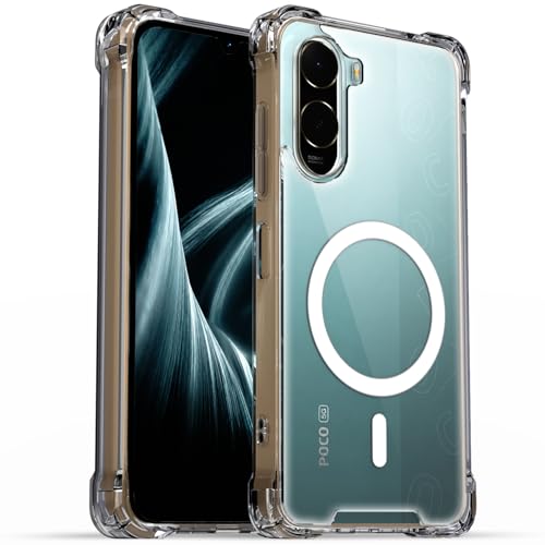 Image of Outlouders Back Cover for Redmi A7 Pro /Poco C85x 5G Mag-Safe Transparent PC + TPU Bumper Case with Magnetic Support Shockproof Protection (Transparent Mag-Safe)