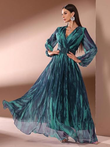 Image of TOLEEN Summer Casual Dresses for Women 2024 Spring Fashion Boho V Neck Long Sleeve Ruffle Floral Print Elegant Maxi Dress