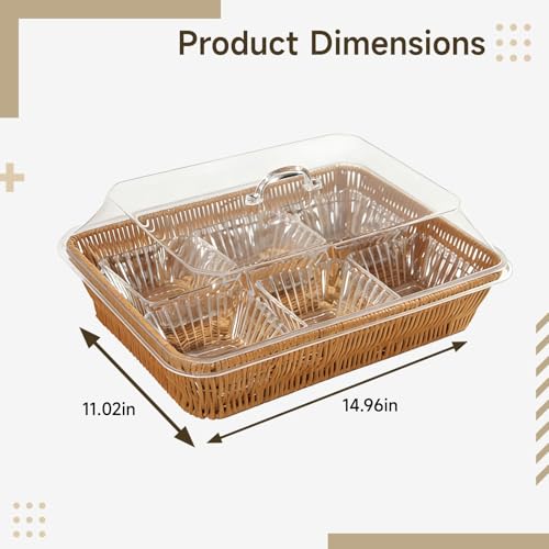 Cesta rectangular para servir tejida a mano con cubierta transparente 6
