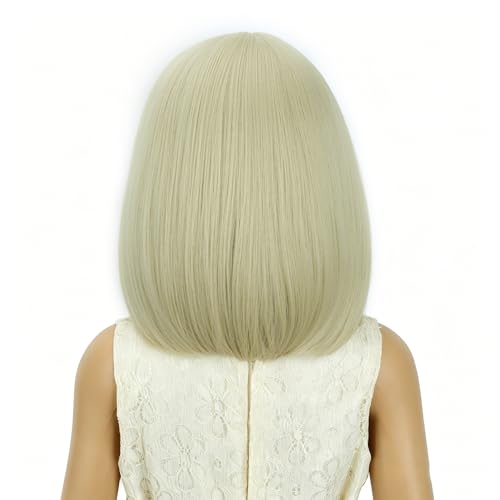 Image of Kids Blonde Wig Girls Grey Blonde Bob Wig Child Short Bob Wig Middle Part Wig for Kids Synthetic Wigs with Wig Cap