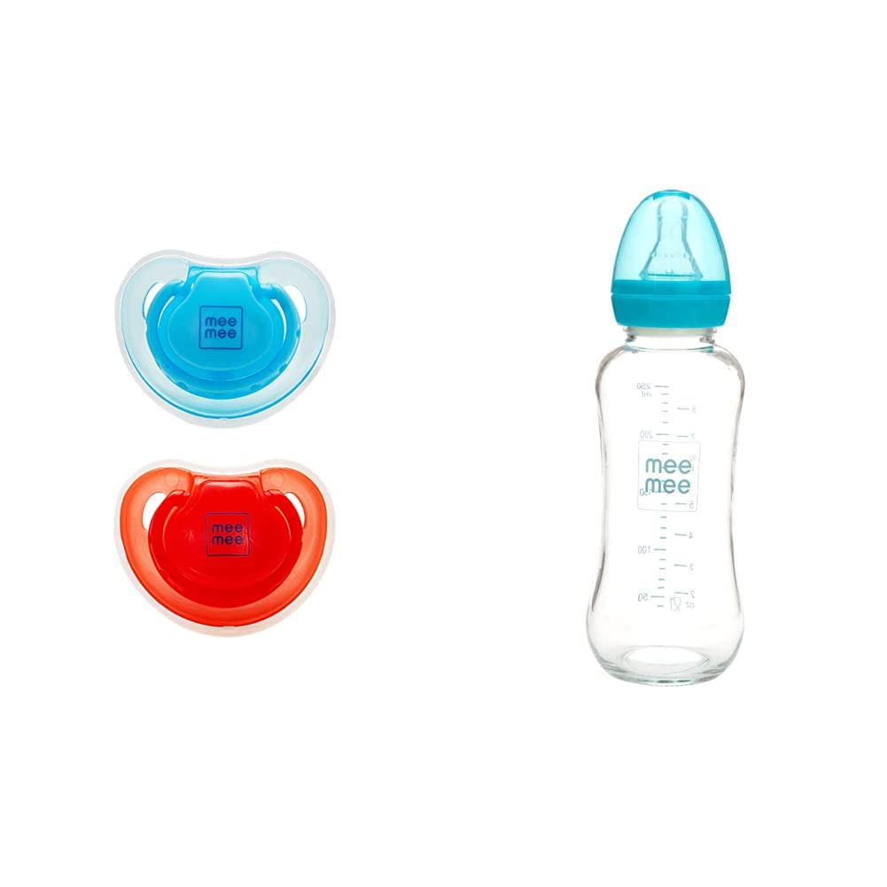 Mee Mee Soft Nipple Baby Pacifier (Red/Blue) & Mee Mee Premium Glass Feeding Bottle (240 ml, Blue) (B09Q8DKJXB) Amazon Price History, Amazon Price Tracker