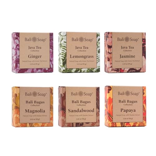 Bali-Soap-Batik-Gift-Set-Handmade-Moisturizing-Natural-Soap-Bar-for-Face-Body-Vegan-Handmade-Plant-Based-35-Oz-each-Mix-6-Pack-JasmineLemongrassGingerMagnoliaPapayaSandaldwood Bali Soap Batik Gift Set Handmade Moisturizing Natural Soap Bar for Face Body Vegan Handmade Plant Based 35 Oz each Mix 6 Pack JasmineLemongrassGingerMagnoliaPapayaSandaldwood
