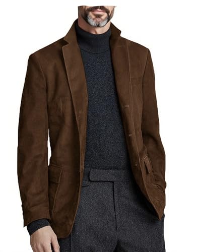 VENNYNG Men's Faux Suede Blazer Single Breasted Motorcycle Style Jacket 3 Buttons Sport Coat Classic