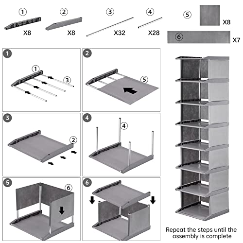 Nihome 8-Tier Narrow Shoe Rack - 12"X11"X48" Space-Saving Organizer For Home Closet, Hallway, Entryway, Bedroom And Living Room - Stackable And Free-Standing With Lightweight Fabric Design #TOP7