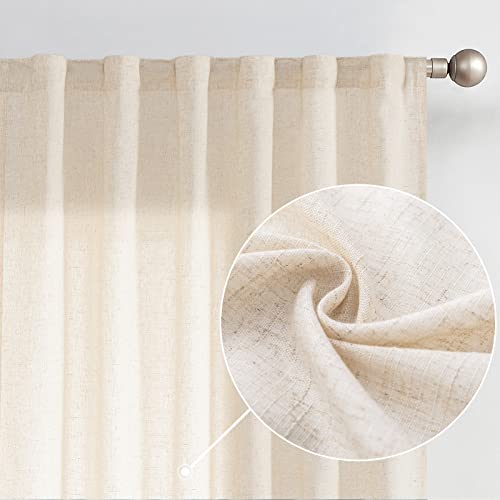 Collact Linen Curtains Farmhouse Curtains 96 Inches Long Back Tab Drapes Flax Linen Blend Fall Curtains For Living Room Bedroom Window Treatments Light Filtering Curtains 2 Panels Set Rod Pocket Crude #TOP13