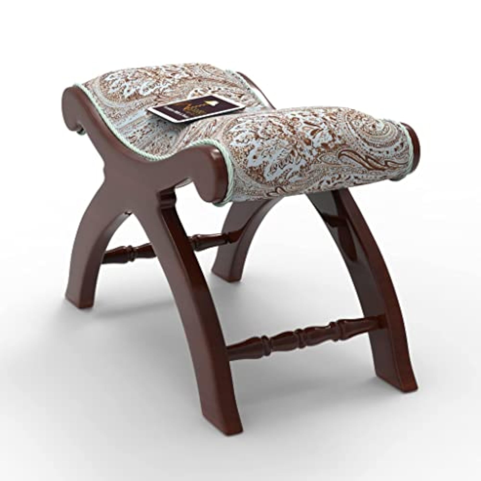 Teak Wood Soft Fabric Cushion Ottoman Stool