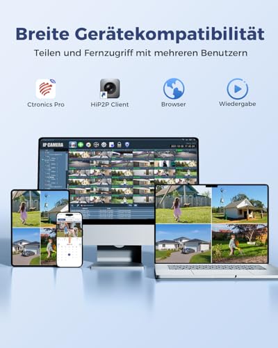 Ctronics [10X Hybrid Zoom 4K &Uuml;berwachungskamera Aussen Dual-Lens, Metal WLAN Kamera 2,4/5GHz, Auto Track&Zoom, Personen/Fahrzeug/Tiererkennung, FTP&NVR, 256GB TF/Cloud/PC, Farbnachtsicht, IP66