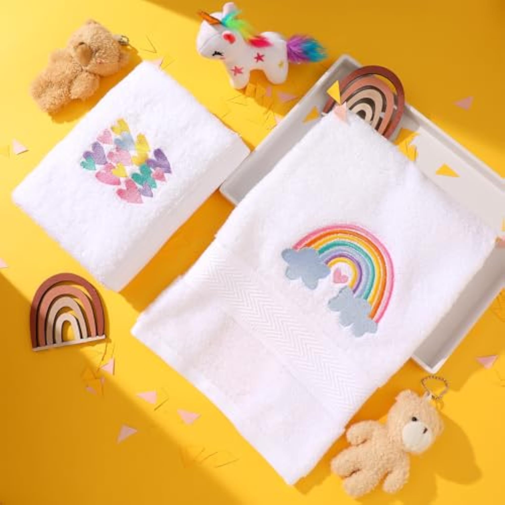 2 Pcs Rainbow Hand Towel Set, 100% Cotton