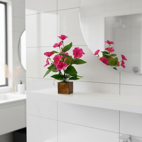 Image of fancymart Artificial Flower Plant Set of 2 with Wooden Pot - 23 cm Height | Real-Touch Faux Floral Decor for Home, Office, Living Room, Bedroom, Desk & Gift Purpose