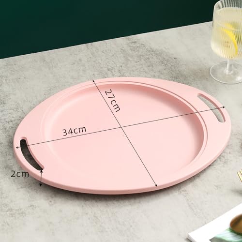 Image of Wheat Straw Plates with Handles Reusable Dinnerware Sets for Snacks, Salads, Noodles, Desserts, Pasta, for Kids & Adults Scratch Resistant Microwave & Dishwasher Safe (34cm, Pink, Set of 2)