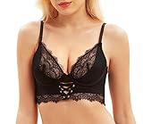 UCA Lingerie Women's Sexy Lace Bra, See Through Lace Bustier, Underwire Black Long Bra with Criss-Cr