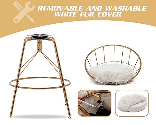 Awonde 26" Swivel Bar Stools With Backs Set Of 2 White Fur Upholstered Counter Height Stools Gold Bar Chairs With Metal Legs #TOP4