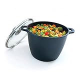 Relaxdays Suppentopf mit Glasdeckel, antihaft, XXL Kochtopf für Induktion, 6 Liter, tiefer Topf, 24 cm, Aluguss, schwarz
