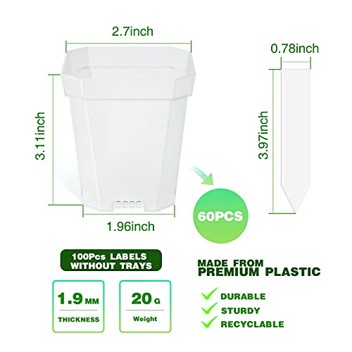 Foxany 3" Clear Nursery Pot, 60 Pcs Thick Plastic Square Planting Pots Without Saucers, Plant Seedling Pots, Seed Starting Pots With 100Pcs Plant Labels #TOP1
