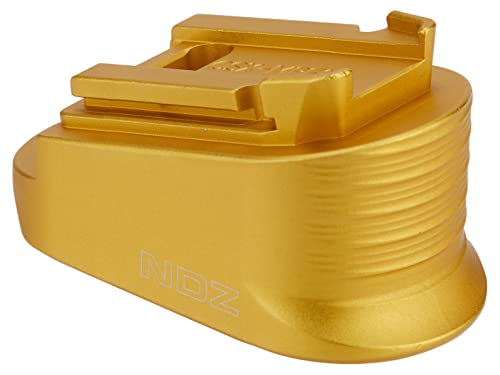 NDZ Performance Magazine Base Plate Finger Extension for Smith & Wesson CSX 9mm 10 Round – Plain, Laser Engraved Anodized Aluminum in Gold