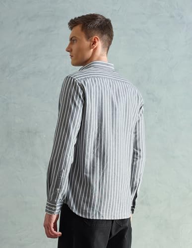 Image of Arrow Striped Slim Fit Mens Casual Shirts - 100% Cotton, Breathable & Comfortable, Full Sleeves Shirts for Men