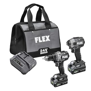 FLEX 24V Brushless Cordless Hammer Drill with Turbo Mode Impact Driver Stacked Lithium Kit with (2) 2.0Ah Stacked Lithium Batteries and 160W Charger Included - FMX202-2K