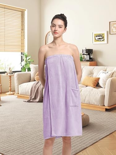 Image of Women'S Soft Wrap Towel Full Length,Bath Robe After Shower Female Plush Long,Spa Bathrobes Lightweight With Pockets