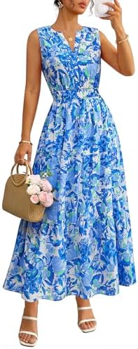 ZESICA Women's Summer Boho Floral Sleeveless Midi Dress 2026 V Ne...