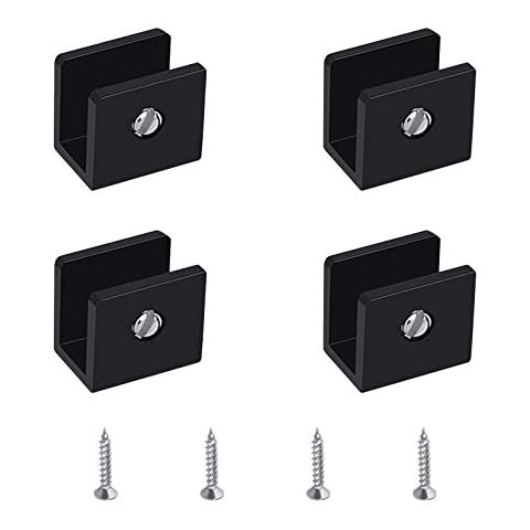 UFURMATE Glass Clamp, 4Pcs Adjustable Square Glass Shelf Brackets Aluminum Alloy Glass Clamp Clips Wall Mounted Black Glass Holder Supports Mounting Brace for 6-8mm Thick Glass Shelves Cover