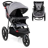 HONEY JOY Jogging Stroller, Foldable Running Stroller w/Adjustable Canopy & Recline Seat, 2 Cup Holders, Snack Tray, Storage Basket, Bicycle Tires, Baby Jogger Stroller for Infants to Toddlers (Gray)